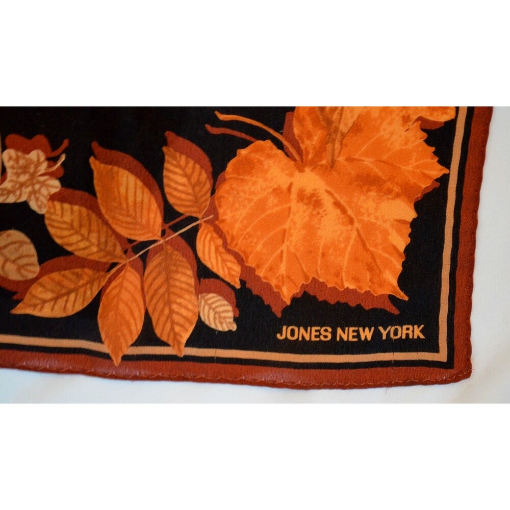 Jones New York Silk Scarf Long Rectangle Fall Autumn Leaves Black Background - Picture 2 of 4